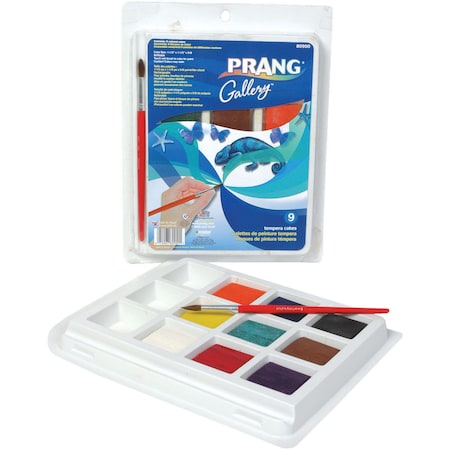 Prang Gallery Tempera Cake Set, 9 Colors with Brush 80900